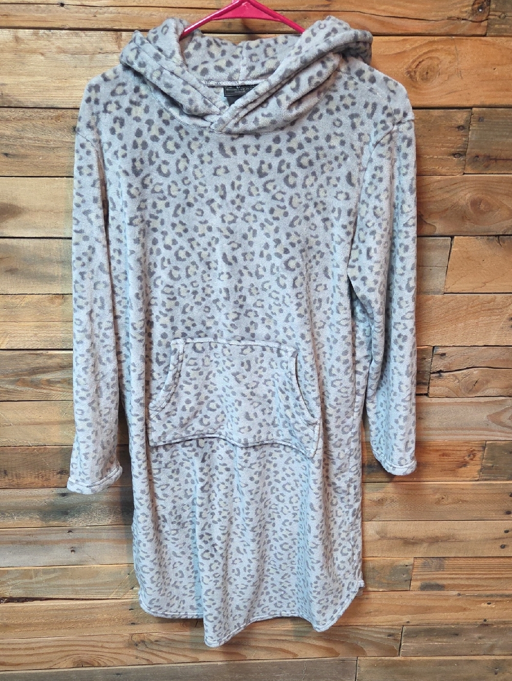 32 Degrees Light Gray Leopard Print Hooded Sleep Tunic